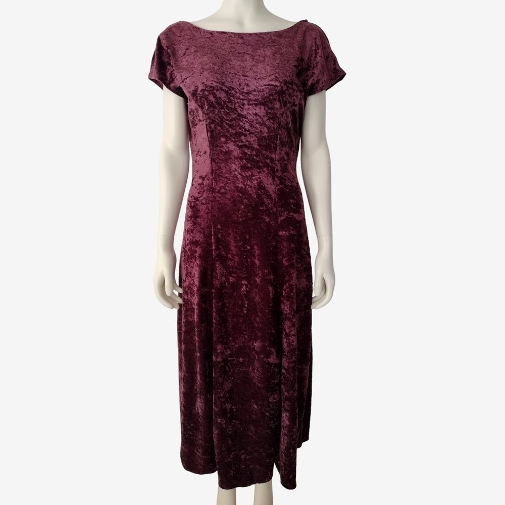 Vintage 1990s All That Jazz Purple Crushed Velvet Backless Maxi Dress